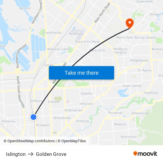 Islington to Golden Grove map