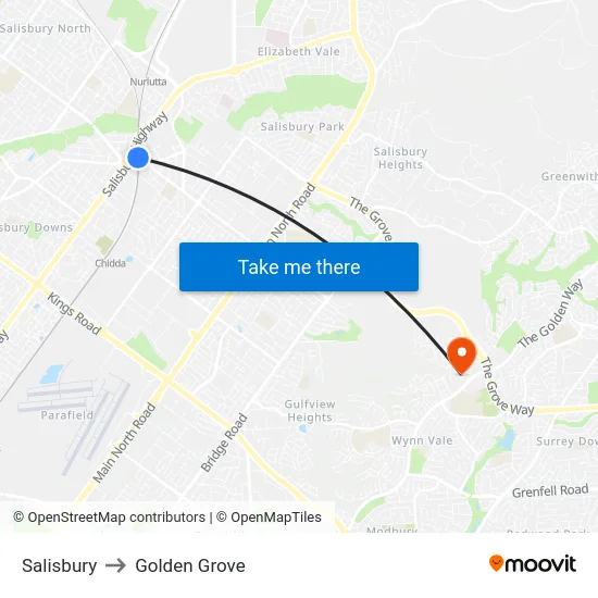Salisbury to Golden Grove map