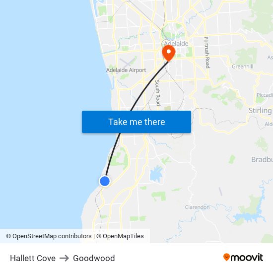 Hallett Cove to Goodwood map