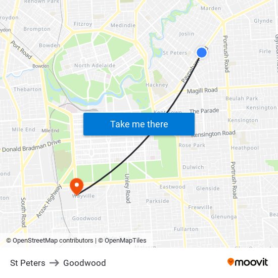 St Peters to Goodwood map