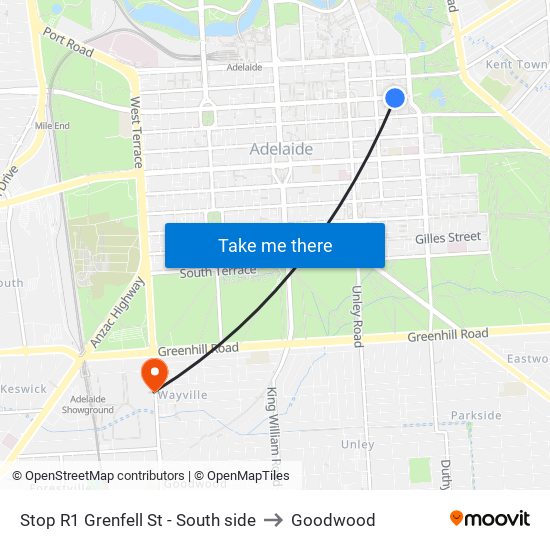 Stop R1 Grenfell St - South side to Goodwood map