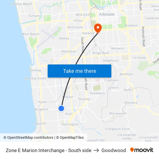 Zone E Marion Interchange - South side to Goodwood map
