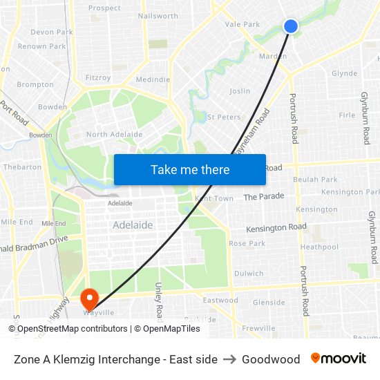 Zone A Klemzig Interchange - East side to Goodwood map