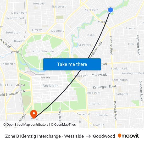 Zone B Klemzig Interchange - West side to Goodwood map