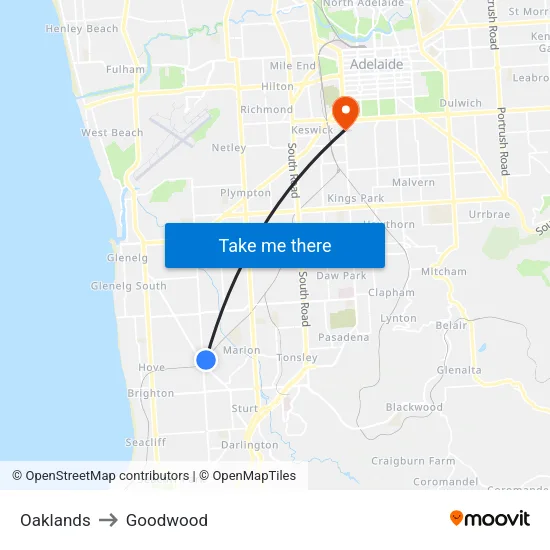 Oaklands to Goodwood map