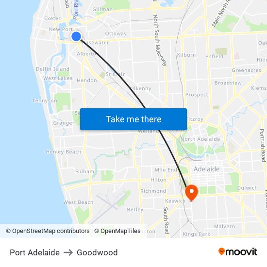 Port Adelaide to Goodwood map