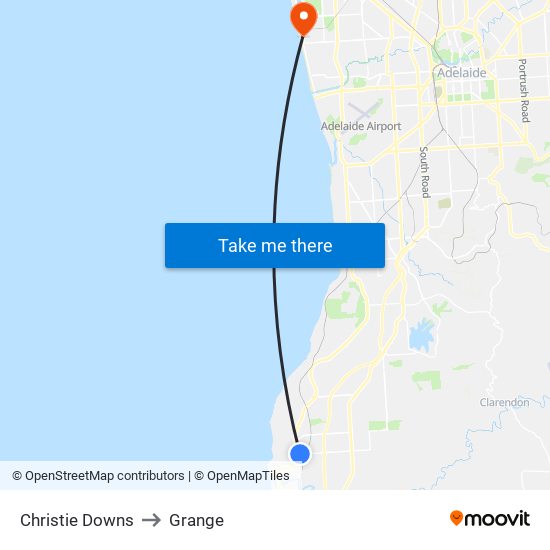 Christie Downs to Grange map