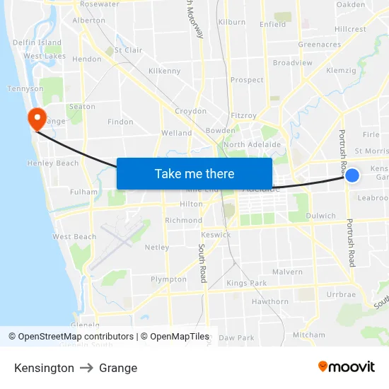 Kensington to Grange map