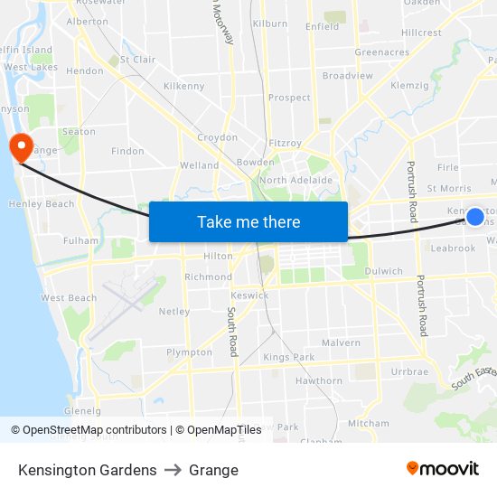 Kensington Gardens to Grange map