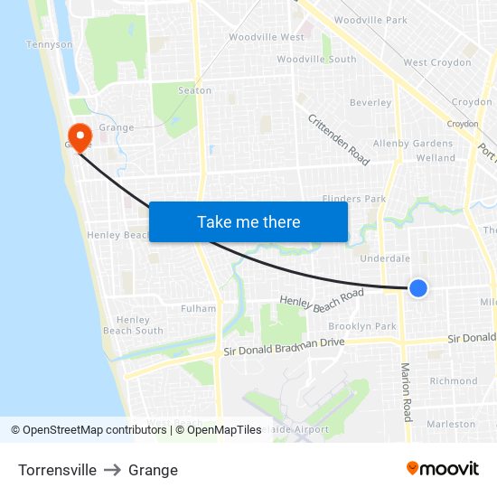 Torrensville to Grange map