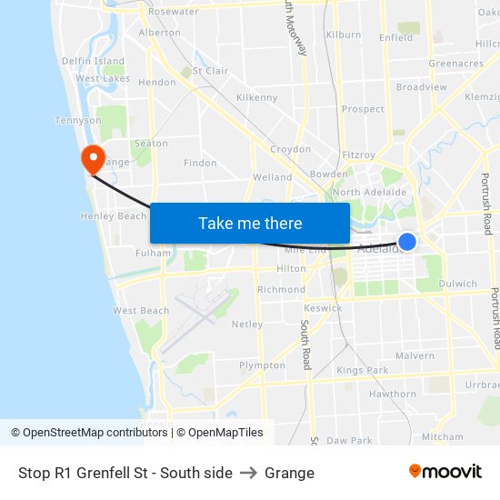 Stop R1 Grenfell St - South side to Grange map