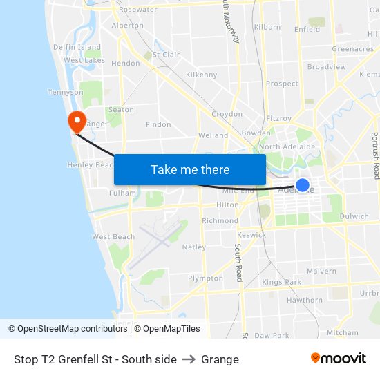 Stop T2 Grenfell St - South side to Grange map