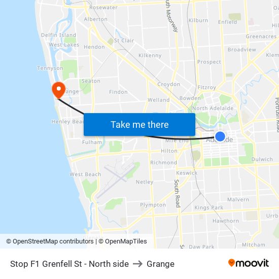 Stop F1 Grenfell St - North side to Grange map