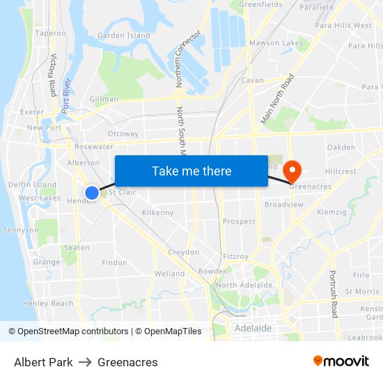 Albert Park to Greenacres map