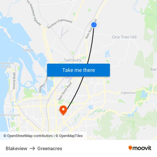 Blakeview to Greenacres map