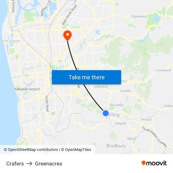 Crafers to Greenacres map