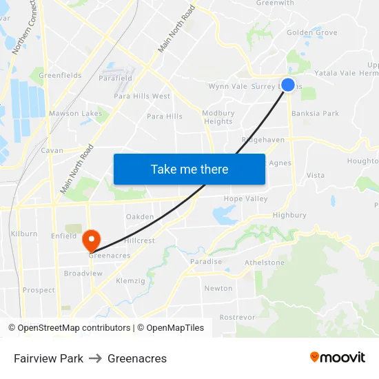 Fairview Park to Greenacres map