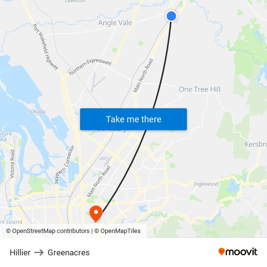 Hillier to Greenacres map