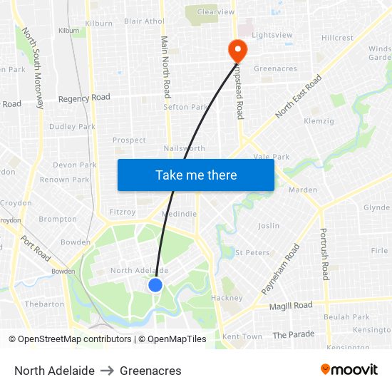 North Adelaide to Greenacres map