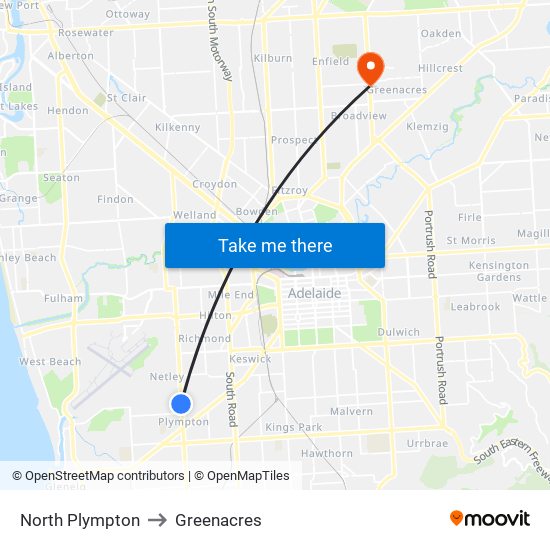 North Plympton to Greenacres map