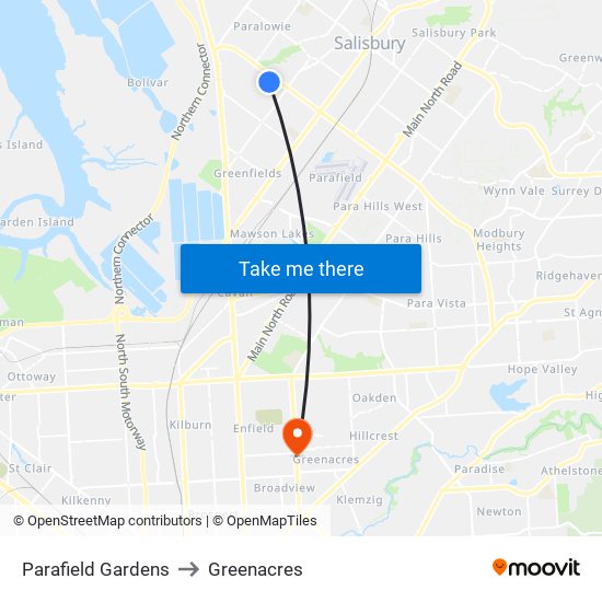 Parafield Gardens to Greenacres map