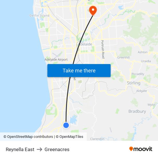 Reynella East to Greenacres map