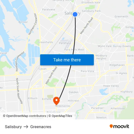 Salisbury to Greenacres map