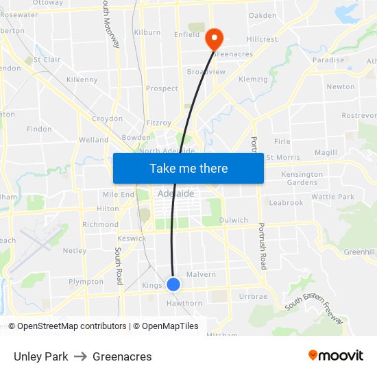 Unley Park to Greenacres map