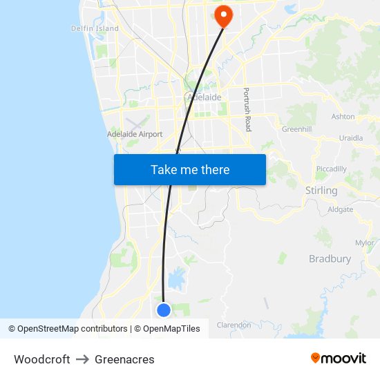 Woodcroft to Greenacres map