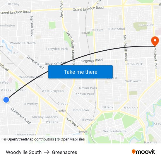 Woodville South to Greenacres map