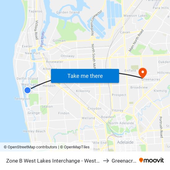 Zone B West Lakes Interchange - West side to Greenacres map