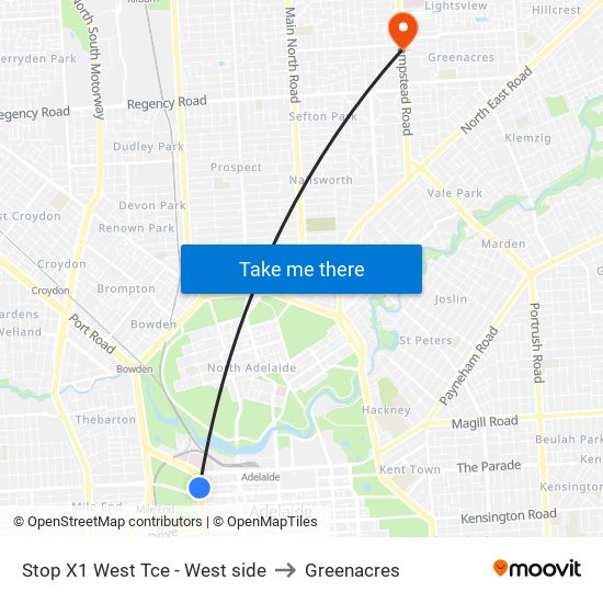 Stop X1 West Tce - West side to Greenacres map