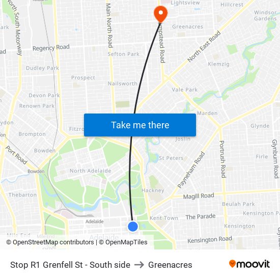 Stop R1 Grenfell St - South side to Greenacres map