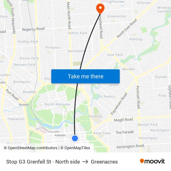 Stop G3 Grenfell St - North side to Greenacres map