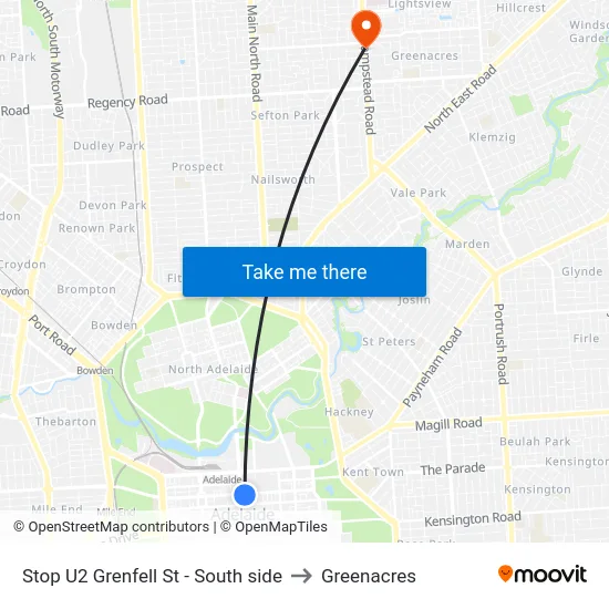 Stop U2 Grenfell St - South side to Greenacres map