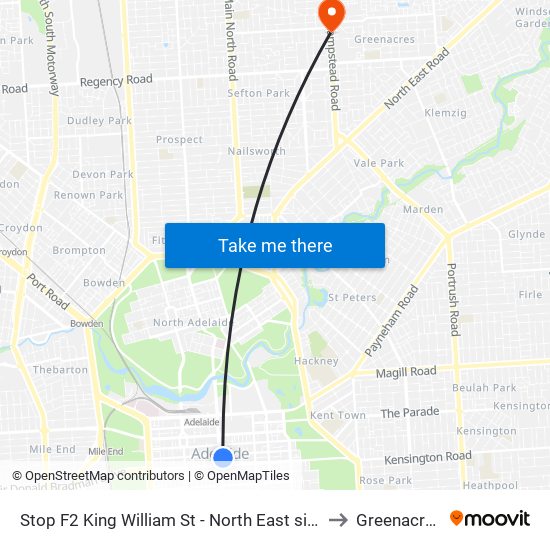 Stop F2 King William St - North East side to Greenacres map