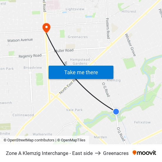 Zone A Klemzig Interchange - East side to Greenacres map