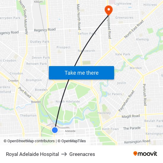 Royal Adelaide Hospital to Greenacres map