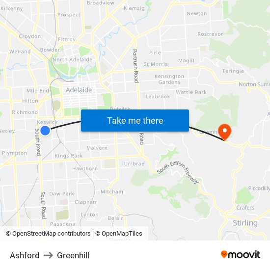 Ashford to Greenhill map