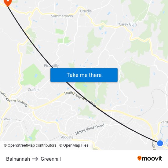 Balhannah to Greenhill map