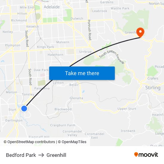 Bedford Park to Greenhill map