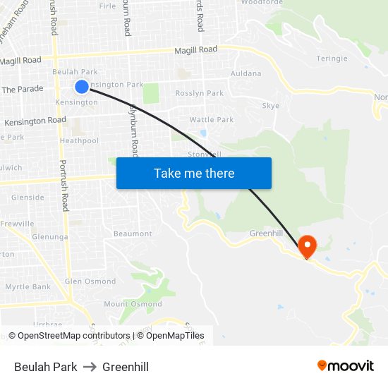 Beulah Park to Greenhill map
