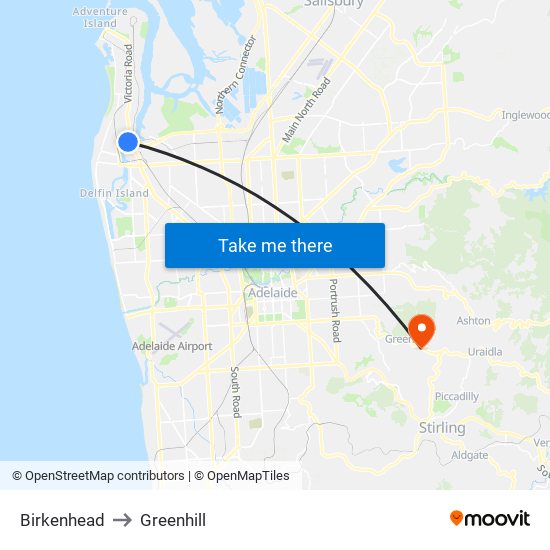 Birkenhead to Greenhill map