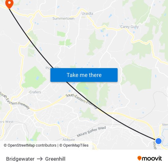 Bridgewater to Greenhill map