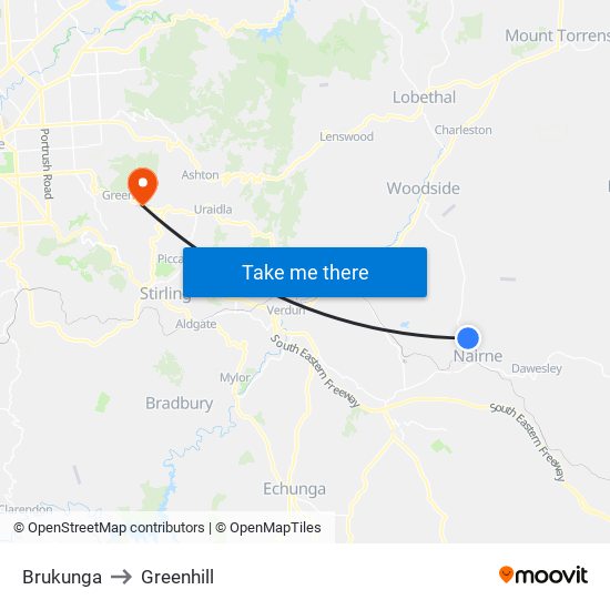 Brukunga to Greenhill map