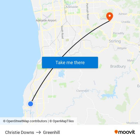 Christie Downs to Greenhill map