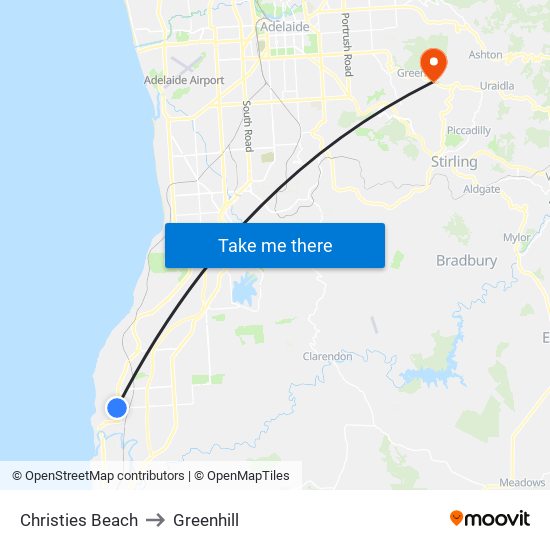 Christies Beach to Greenhill map