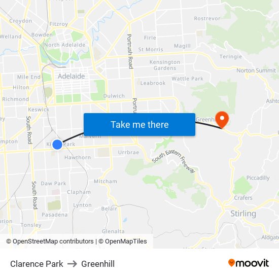 Clarence Park to Greenhill map