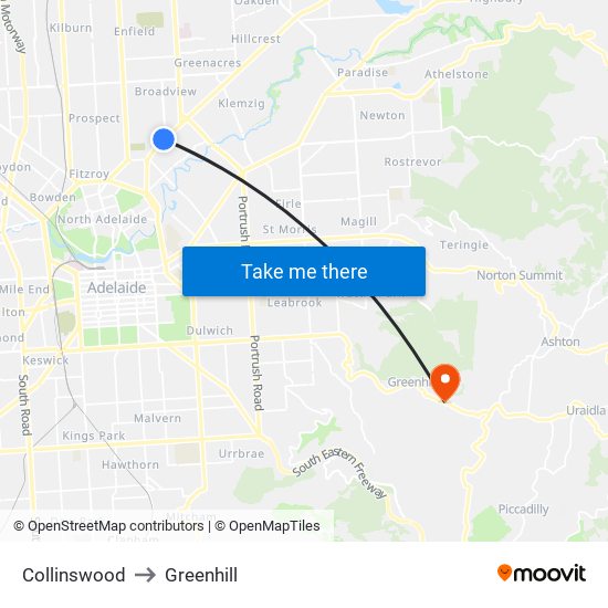 Collinswood to Greenhill map