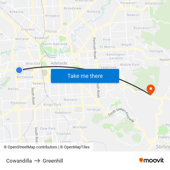 Cowandilla to Greenhill map